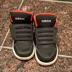 Adidas Kids Black Sneakers with Red Highlights